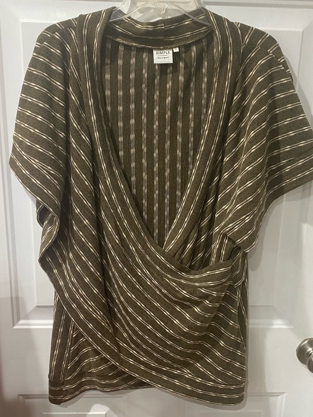 Simple Suzanne Betro Olive and Beige Striped Wrap-Front Tunic women’s XL